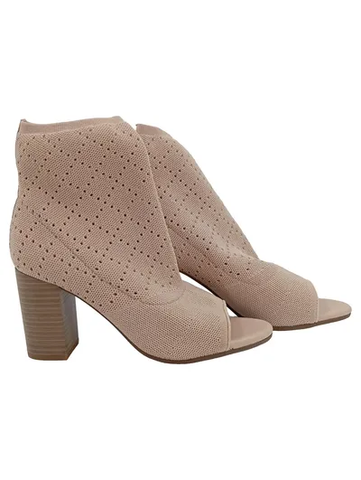 Alesya Damen Peep-Toe Stiefeletten Beige Lochmuster Textil Gr. 37 Elegant