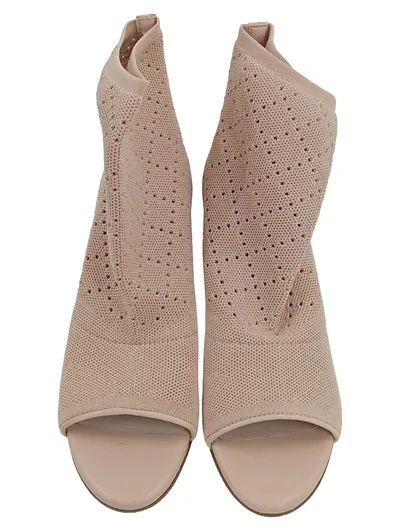 Alesya Damen Peep-Toe Stiefeletten Beige Lochmuster Textil Gr. 37 Elegant