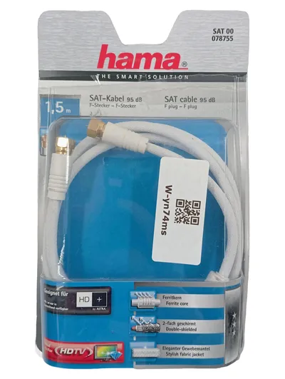 Hama SAT-Kabel 1, 5m F-Stecker auf F-Stecker 95dB Weiß Gewebemantel vergoldet