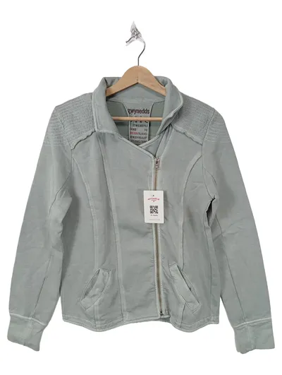 Gwynedds Damen Sweatjacke Grau Gr. 40 L Asymmetrisch Biker-Stil Casual