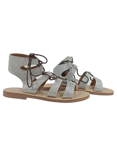 Alesya Damen Sandalen Römersandalen Silber Glitzer Schnürung Gr. 37