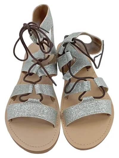 Alesya Damen Sandalen Römersandalen Silber Glitzer Schnürung Gr. 37