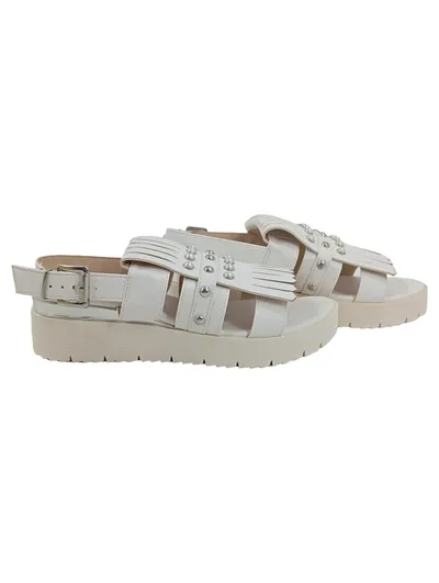 Obsel Plateausandalen Damen Weiß Gr. 37 Fransen Nieten Casual