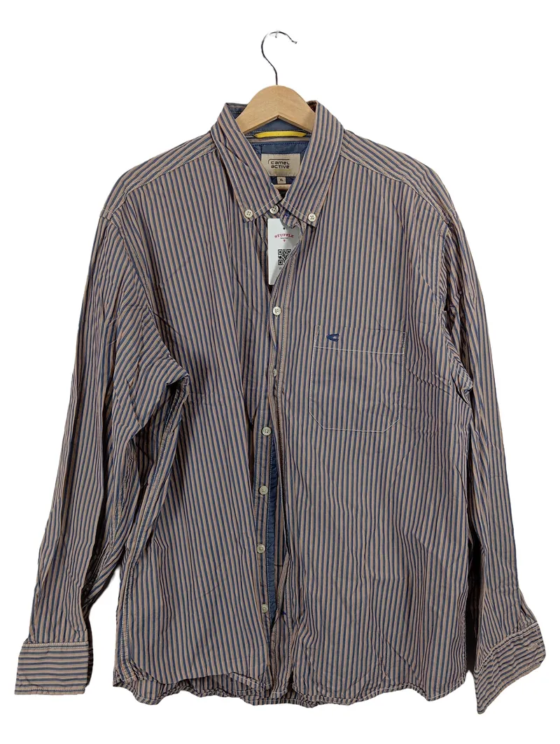 Camel Active Herren Business Hemd Langarm Gestreift Blau Beige XL 1