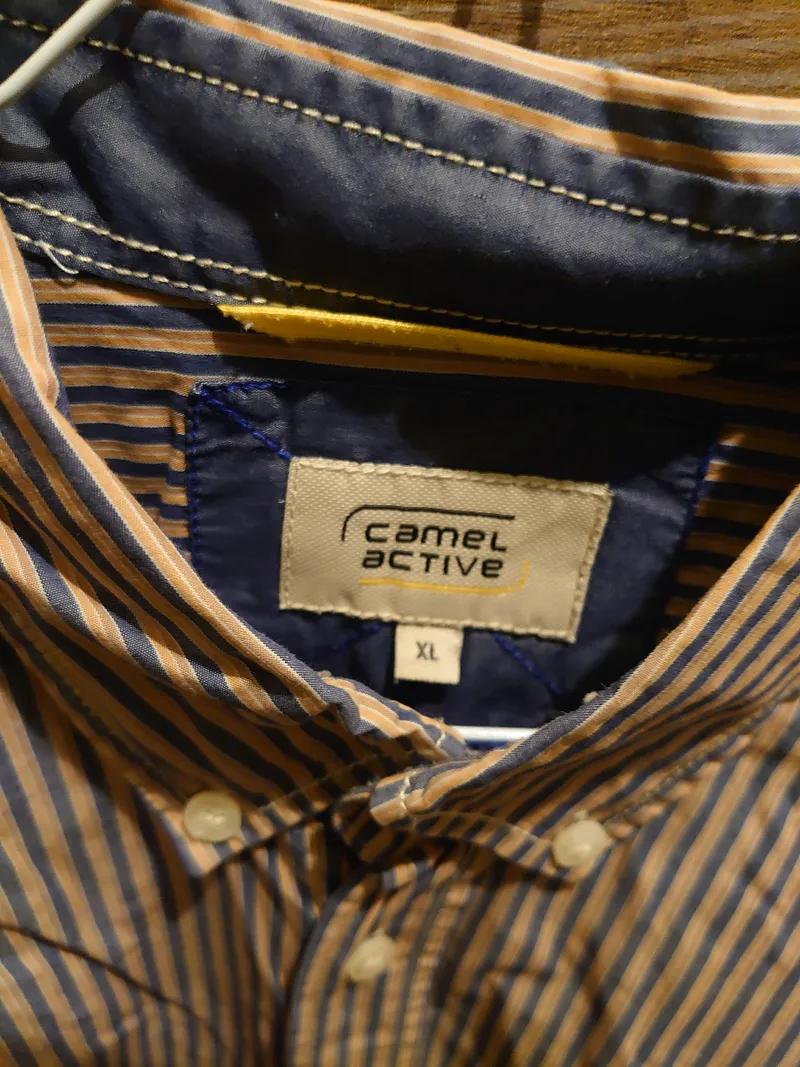 Camel Active Herren Business Hemd Langarm Gestreift Blau Beige XL 3