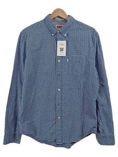 Levi's Herren Freizeithemd Gr. 48 M Blau Kariert Langarm Baumwolle