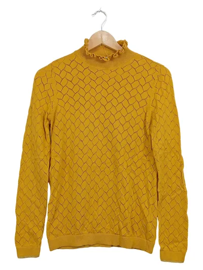 ONLY Damen Pullover Strickpullover Lochmuster Rüschen Gelb Gr. XS