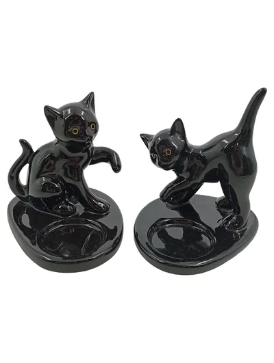 PartyLite Teelichthalter Katzen Set Schwarz Keramik Vintage Deko