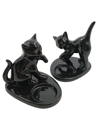 PartyLite Teelichthalter Katzen Set Schwarz Keramik Vintage Deko