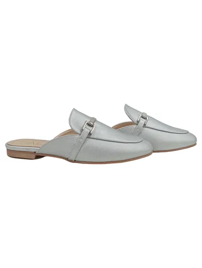 Alesya Damen Pantoletten Mules Silber Gr. 36 Elegant Metallic Schmuckdetail