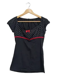 Blind Date Damen T-Shirt Gr. S Schwarz Weiß Gepunktet Schleife Retro 1