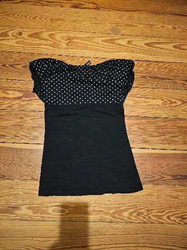 Blind Date Damen T-Shirt Gr. S Schwarz Weiß Gepunktet Schleife Retro
