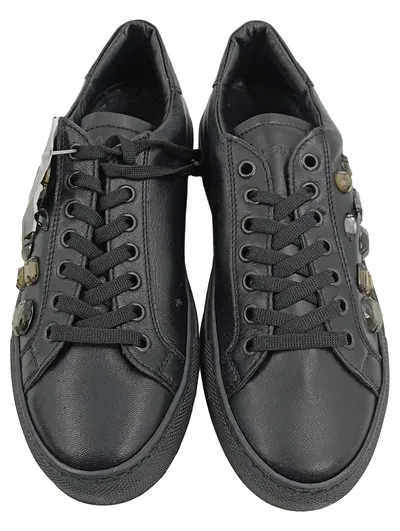 Alesya Damen Sneaker low Leder Schwarz Gr. 37 mit Schmucksteinen