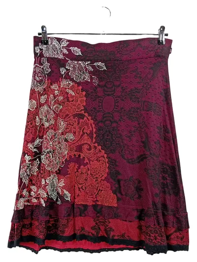 Desigual Trachtenrock Damen Rock Rot Bohemian Gr. 44 XXL Florales Muster