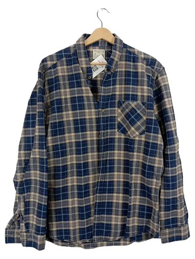 Selected Homme Herren Flanellhemd Kariert Blau Beige Gr. XL Regular Fit
