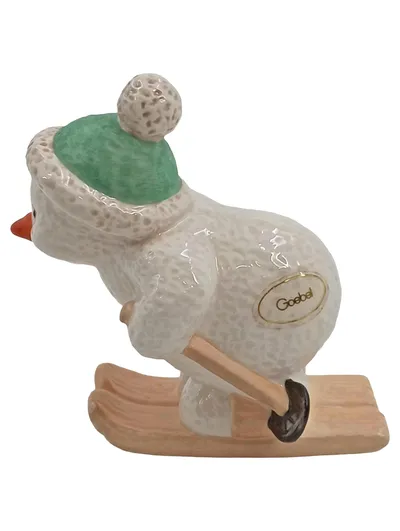 Goebel Dekofigur Schneemann Skifahrer Keramik Weiß Weihnachten