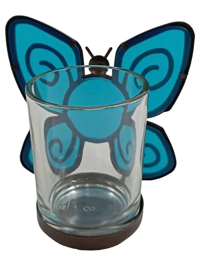 PartyLite Teelichthalter Schmetterling Blau Glas Metall Naturbezogen