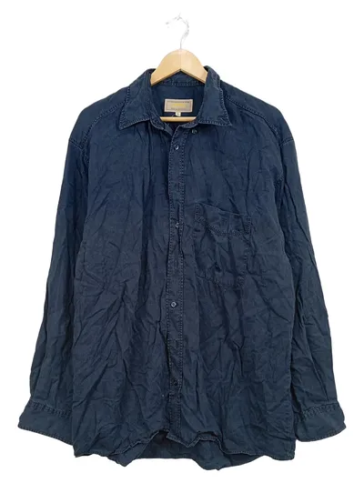 Camel Active Herren Freizeithemd Leinen Blau Gr. L Langarm Casual