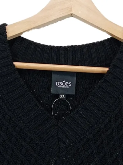 DROPS Design Damen Pullunder Strickweste Schwarz Zopfmuster Gr. 34/XS