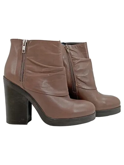 Alesya Damen Stiefeletten Braun Leder Gr. 38 Reißverschluss Elegant