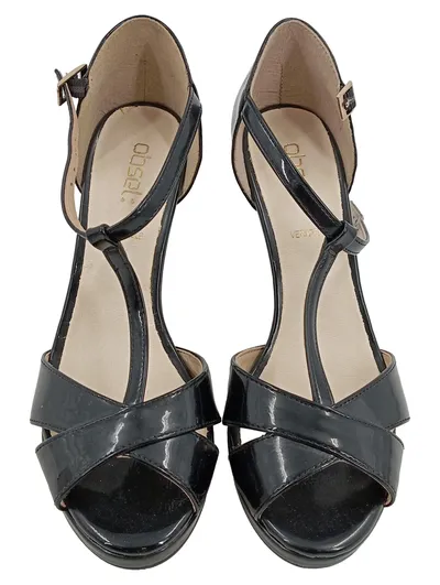 Obsel Sandaletten Damen High Heel Lackleder Riemchen Pumps Schwarz Gr. 37