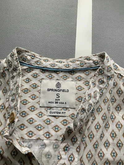 Springfield Herren Freizeithemd Gr. 36/S Beige Geometrisch Custom Fit