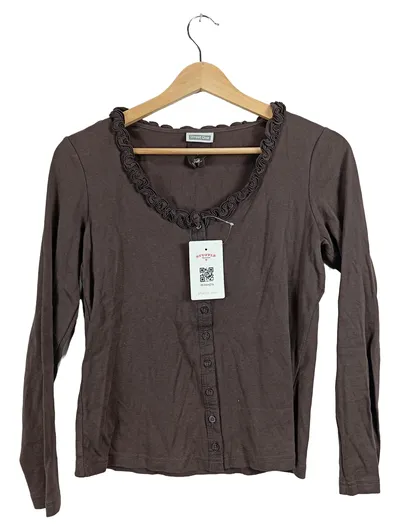 Street One Damen Strickjacke Gr. 36/S Braun Rüschen Baumwolle