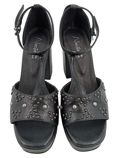 Alesya Plateausandalen Damen Schwarz Gr. 37 Nieten Elegant