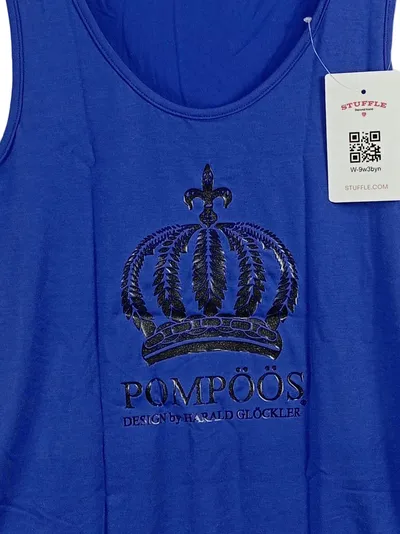 POMPÖÖS Harald Glööckler Top Shirt Blau Krone Glitzer Gr. 38 M Damen