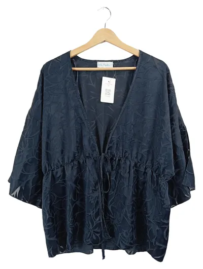 Ulla Popken Damen Kimono Jacke Gr. 46, 48 Blau Floral Bohemian