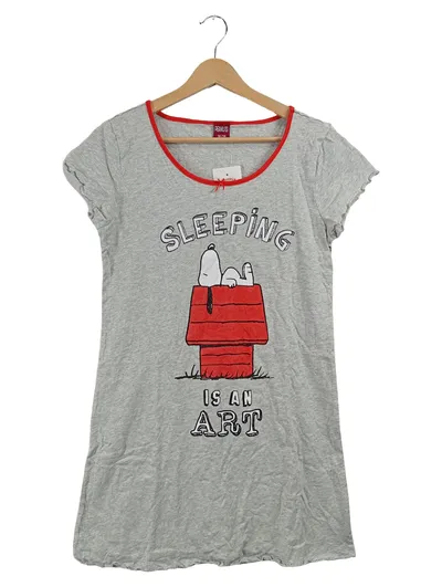 Peanuts Snoopy Nachthemd Damen Gr. 36, 38 Grau Kurzarm Schlafshirt