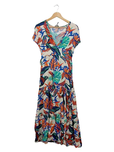 Miss Miss Damen Maxikleid Sommerkleid Tropisch Viskose Gr. M Mehrfarbig