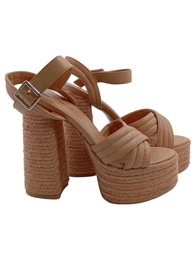 Public Desire Plateau Sandalen Damen Gr. 39 Beige Espadrille Blockabsatz