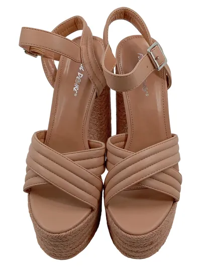 Public Desire Plateau Sandalen Damen Gr. 39 Beige Espadrille Blockabsatz