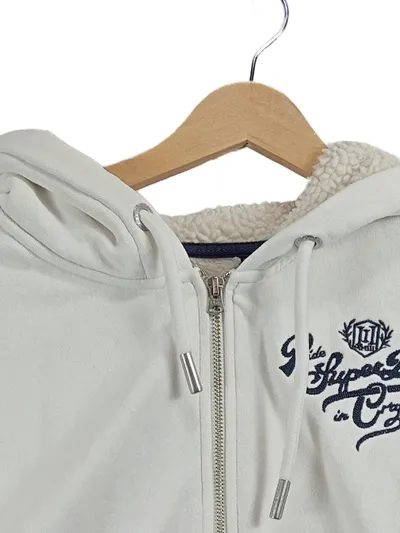Superdry Damen Sweatjacke Weiß Gr. 44 XXL Kapuze Logo-Print Casual