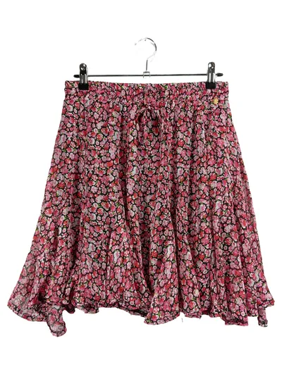 Yewang Collection Damen Midirock A-Linie Blumenmuster Rosa Rüschen Freizeit Gr.