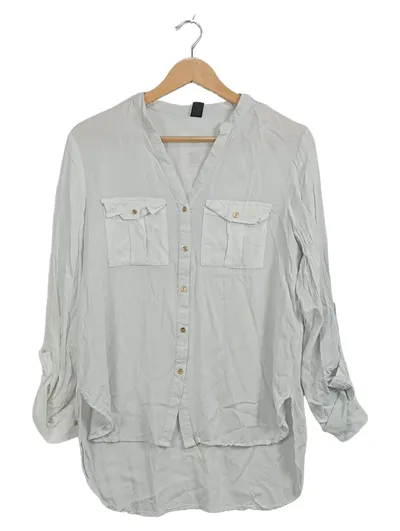 Piazza Italia Damen Bluse Weiß Gr. 36 S Casual Viskose Langarm