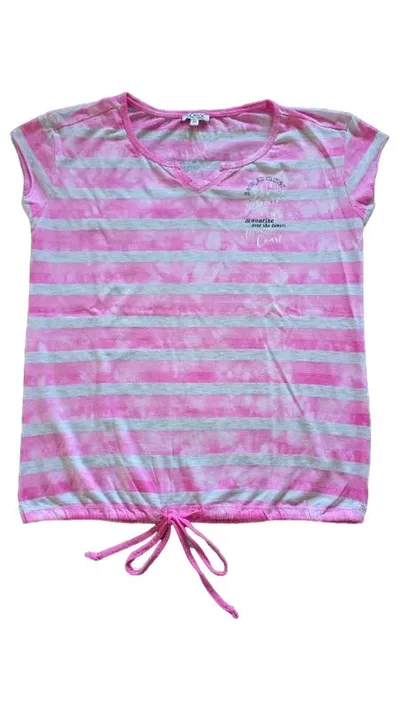 SOCCX Damen T-Shirt Gr. 38 M Pink Gestreift Kurzarm Casual Tunnelzug