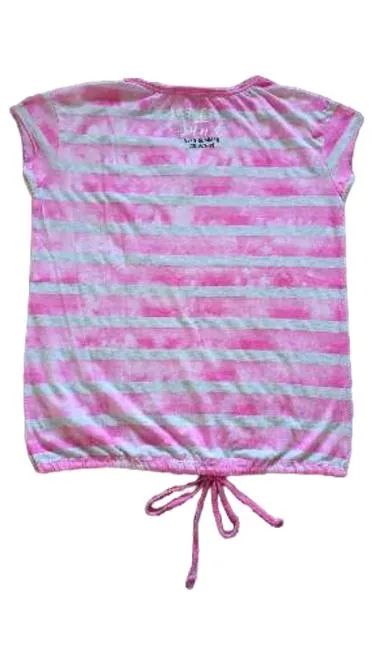 SOCCX Damen T-Shirt Gr. 38 M Pink Gestreift Kurzarm Casual Tunnelzug