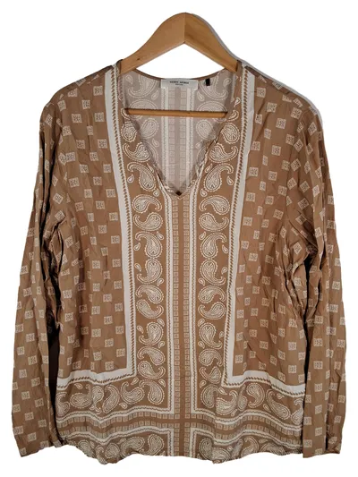 Gerry Weber Edition Bluse Damen Gr. 40 Paisley Beige V-Ausschnitt