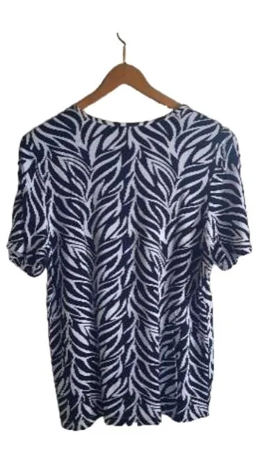 Fairfield Damen T-Shirt Gr. L Schwarz Weiß Blattmuster Kurzarm 3