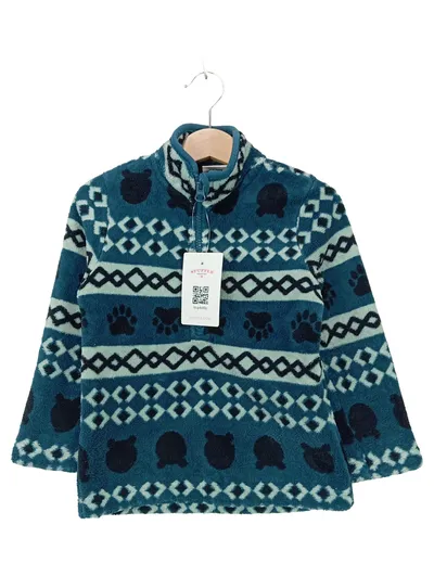 KUNIBOO Kinder Fleece Pullover Tiermotiv Petrol Gr. 98-104 Halfzip