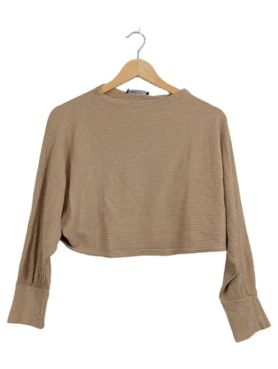 CLOUD 5IVE Damen Crop Pullover Rippstrick Beige Gr. S Langarm