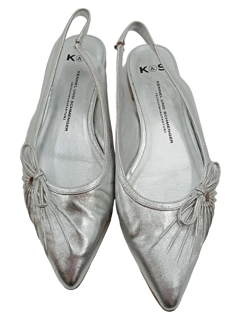Kennel und Schmenger Slingback Ballerina Damen Gr. 37.5 Silber Leder Schleife 2