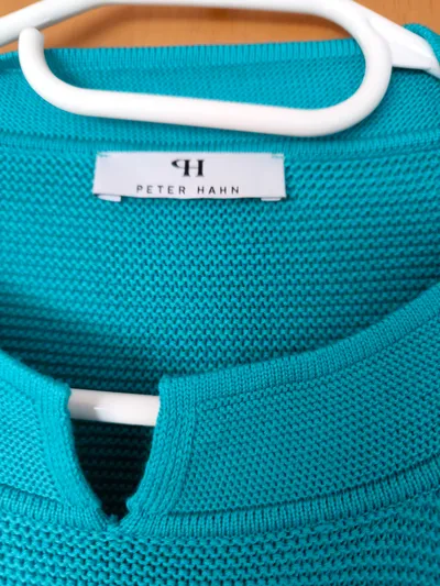 Peter Hahn Damen Strickpullover Türkis Gr. 42 Baumwolle Rundhals