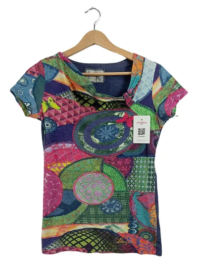 Desigual Damen T-Shirt Gr. 36 S Mehrfarbig Patchwork Stickerei Kurzarm