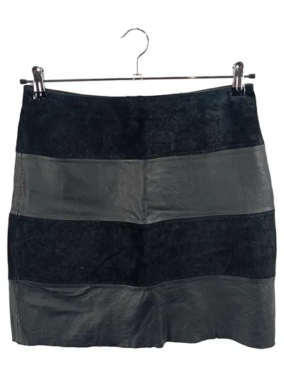 Hallhuber Damen Lederrock Wildleder Patchwork Minirock Schwarz Gr. 38 M