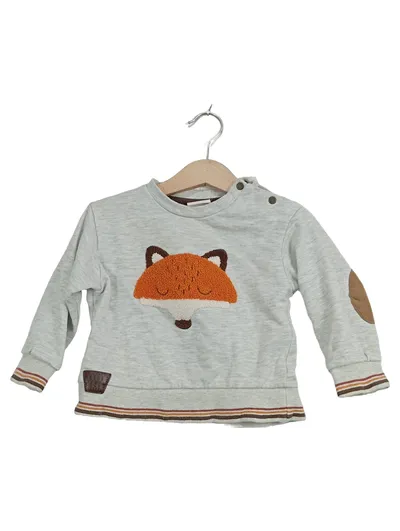 Boboli Kinder Pullover Gr. 80 Grau Fuchs Motiv Baumwolle