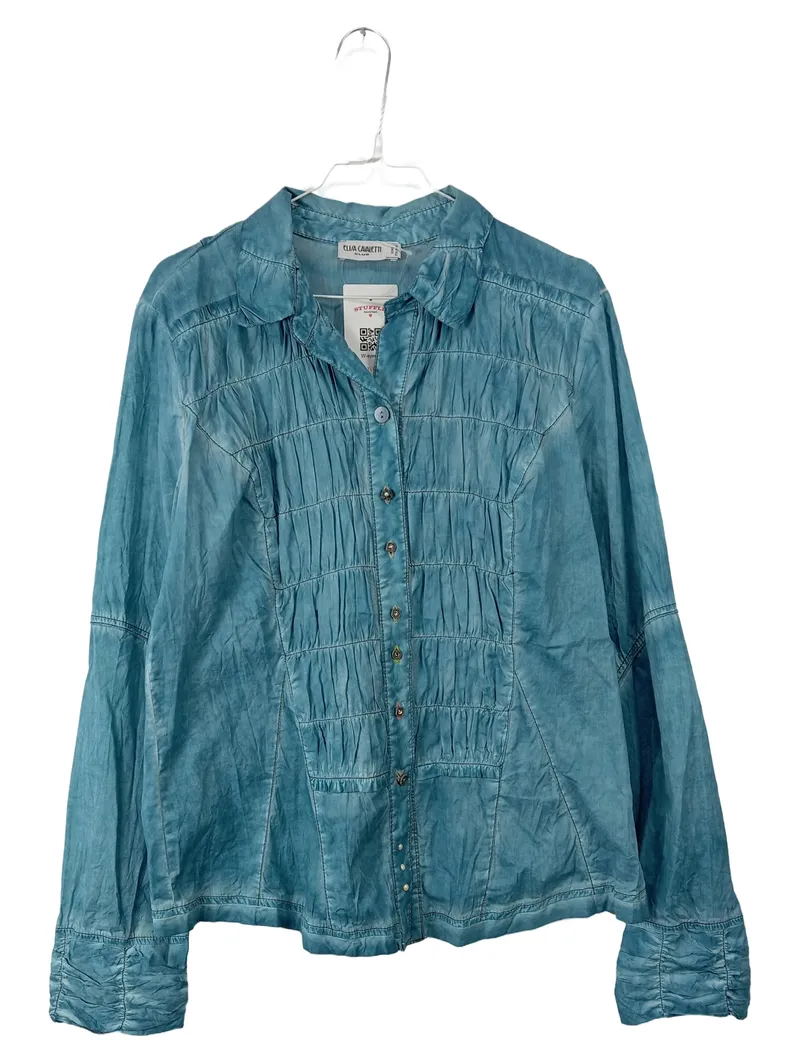 Elisa Cavaletti Damen Bluse XL Raffungen Blau Baumwolle Bohemian 1