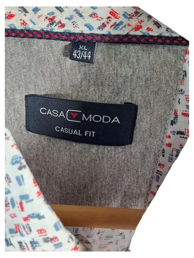 CASAMODA Herren Freizeithemd Kurzarm Weiß Abstrakt Gr. 43, 44 XL Casual Fit